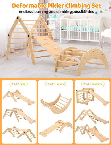 Dripex Deformable Pikler Triangle Set, Large Montessori Climbing Set With Over 20 Playing Modes, Pikler Triangle With Slide Arch