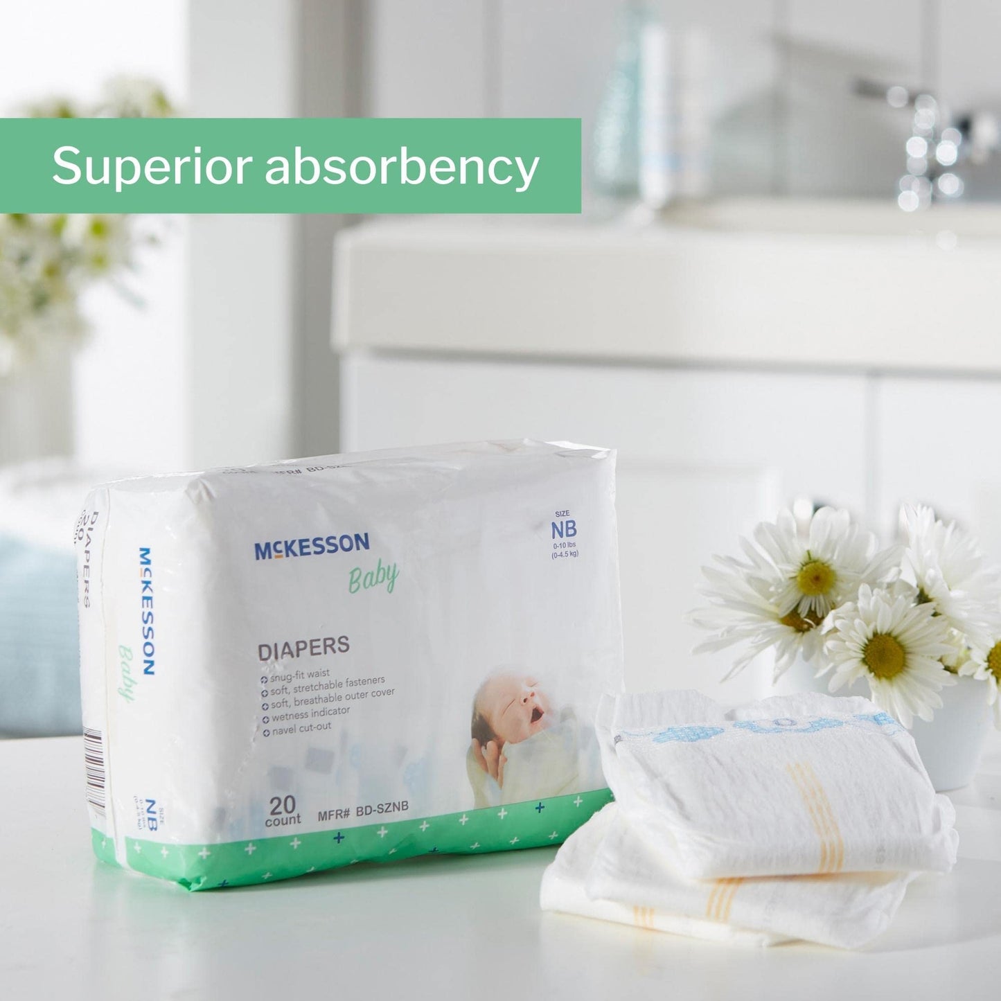 Mckesson Baby Diapers For Newborns - Disposable, Breathable, Navel Cut-Out - 0 To 10 Lbs, 20 Count, 1 Pack