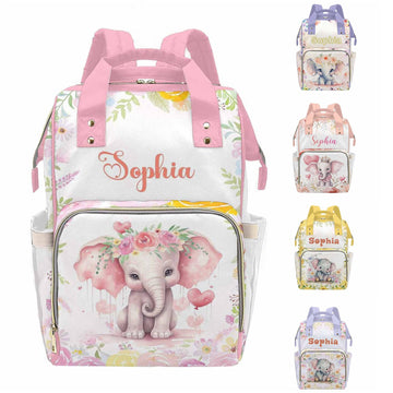 MyPupSocks Personalized Elephant Diaper Bag Backpack for Mom Daughter Granddaughter - Customized Nappy Mommy Bag Backpack Diaper