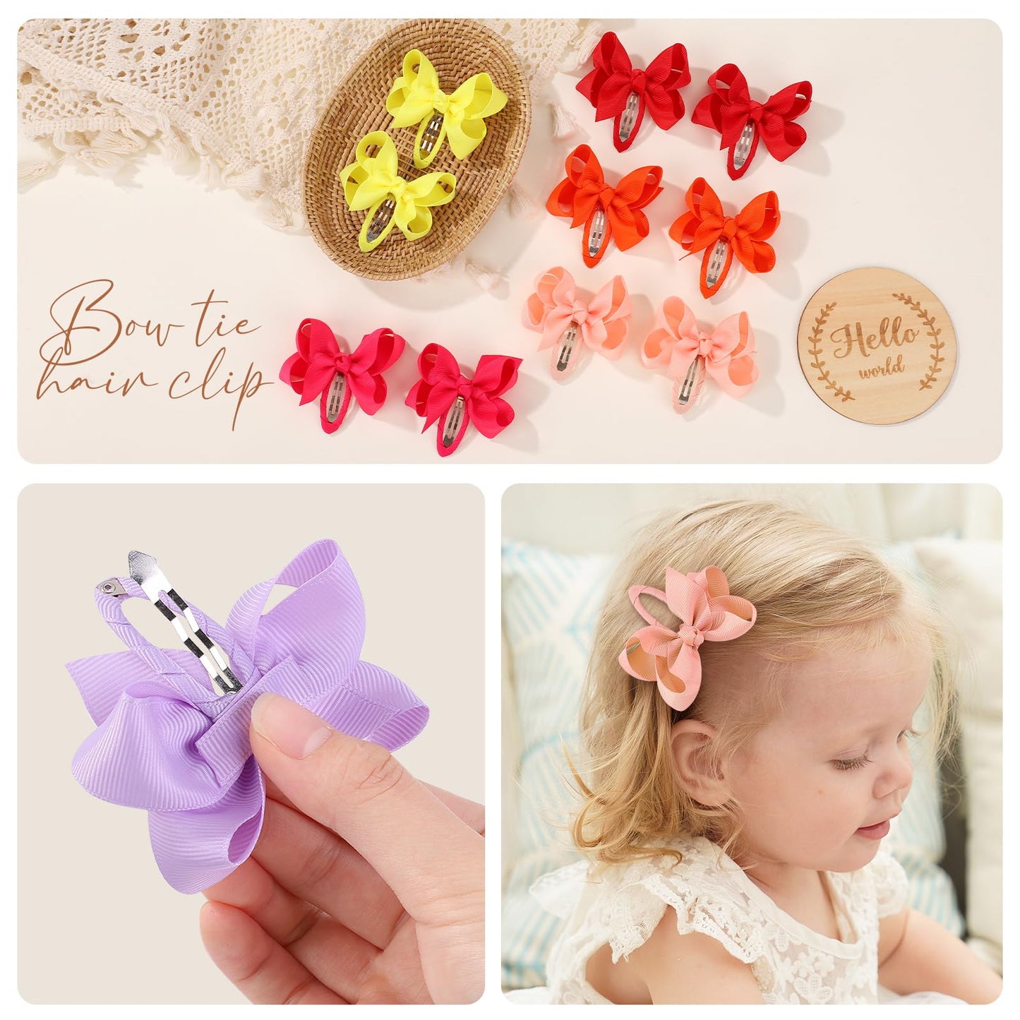 40Pcs Snap Baby Hair Bows Clips For Girls Grosgrain Ribbon Fully Wapped 3 Inch Infant Hair Barrettes Accessories For Baby Girls