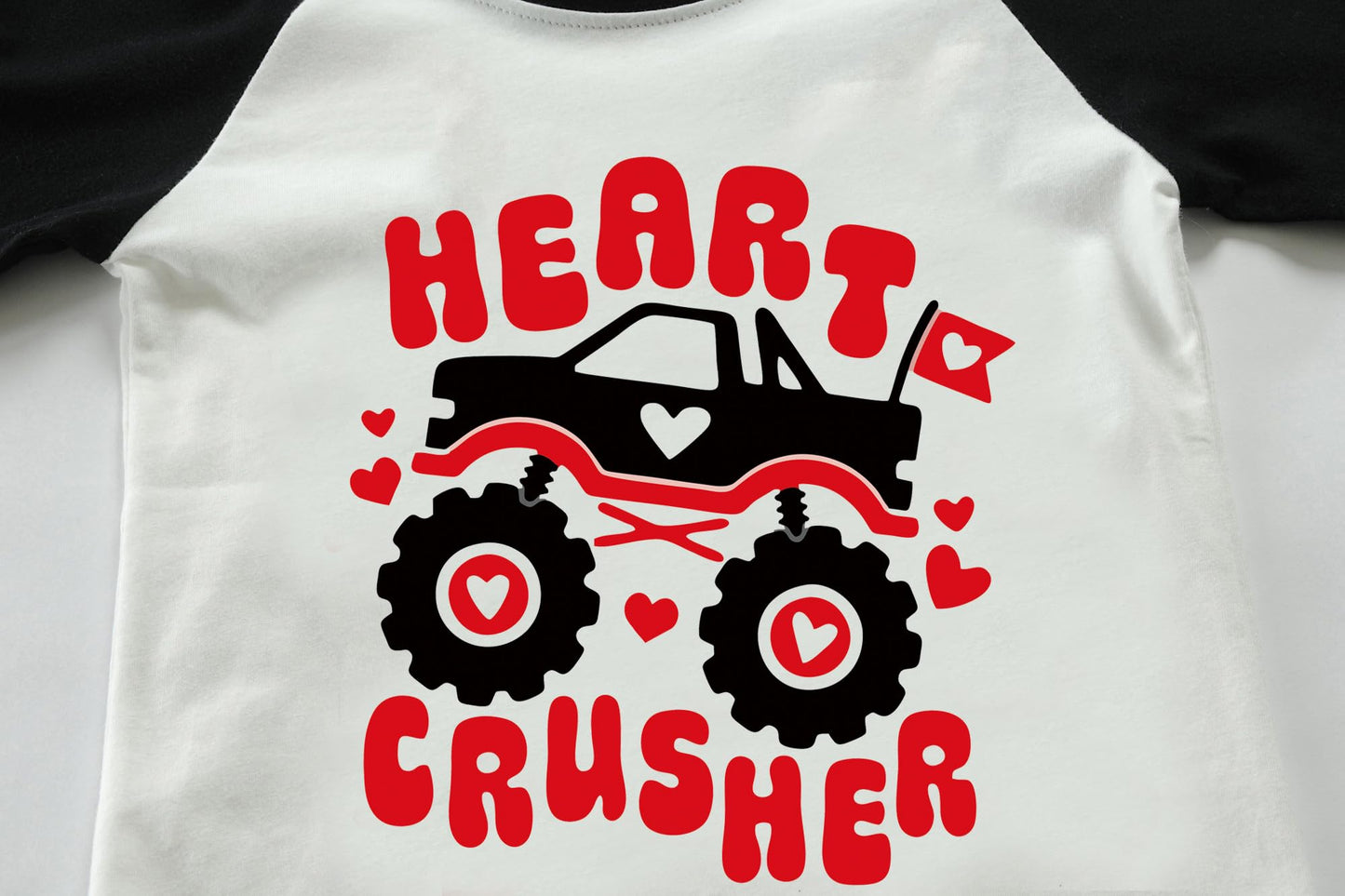 Kids I Crush Hearts Monster Truck Toddler Boys Valentine'S Day T-Shirt Toddler Vday Clothes Long Sleeve Raglan Tops Size 5