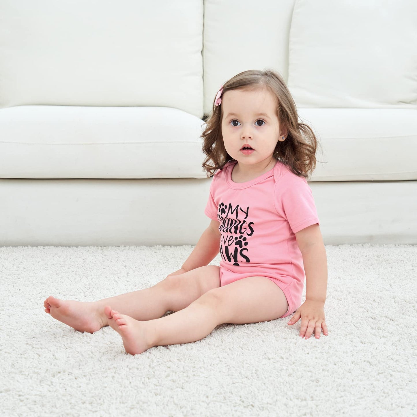 Funnycokid Baby Girls Boys Romper My Siblings Have Paws Newborn Stuff Gender Neutral Announcement Bodysuit Pink Short Sleeve Clo