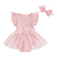 Hnyenmcko Newborn Baby Girl Summer Romper Dress Infant Fly Sleeve Flower Embroidery Mesh Tulle Skirt Hem Ribbed Bodysuit, TbPin