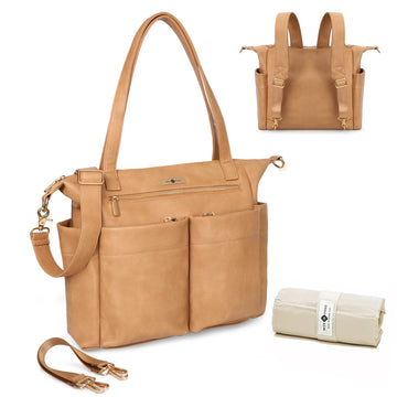 Miss Fong Leather Diaper Tote Backpack - Large Diaper Bag With 11 Organizers, Changing Pad, Stroller Straps, 4 Insulated Pockets