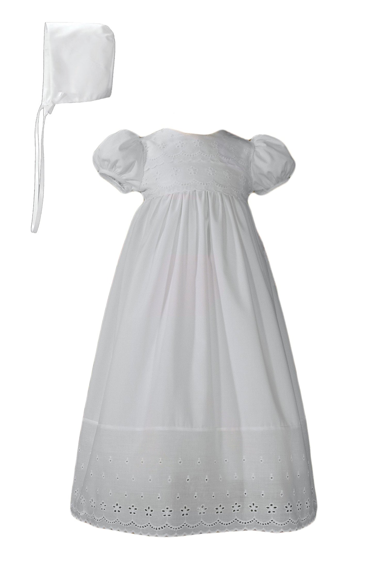 100% Cotton Dress Christening Gown Baptism Gown With Lace Border (24 Month (26-28 Lbs)) White