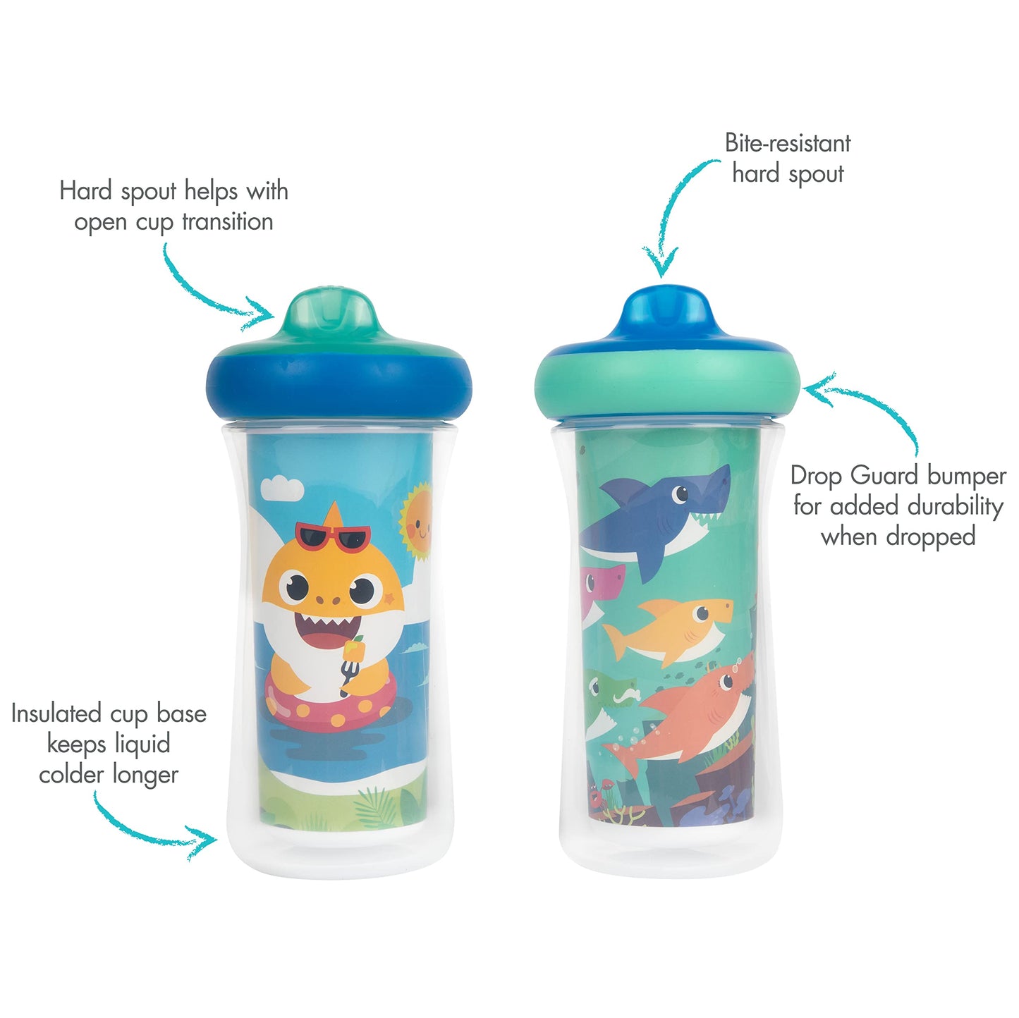 The First Years Pinkfong Baby Shark Insulated Sippy Cup - Spill Proof Toddler Cups - Made Without Bpa - 9 Oz - 2 Count