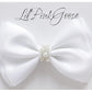 LilPinkGoose 0-12 Newborn Baby Baptism Pearl Headband or Clip with Bow in WHITE Christening Headband with Satin Bow, Pearl Rhine