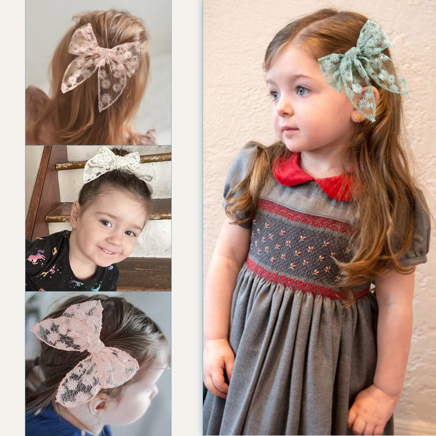 7 Pcs Large Fable Hair Bows For Girls,Tokufagu Alligator Clips Neutral Handmade Girls Bows Hair Accessories For Little Girls Tod