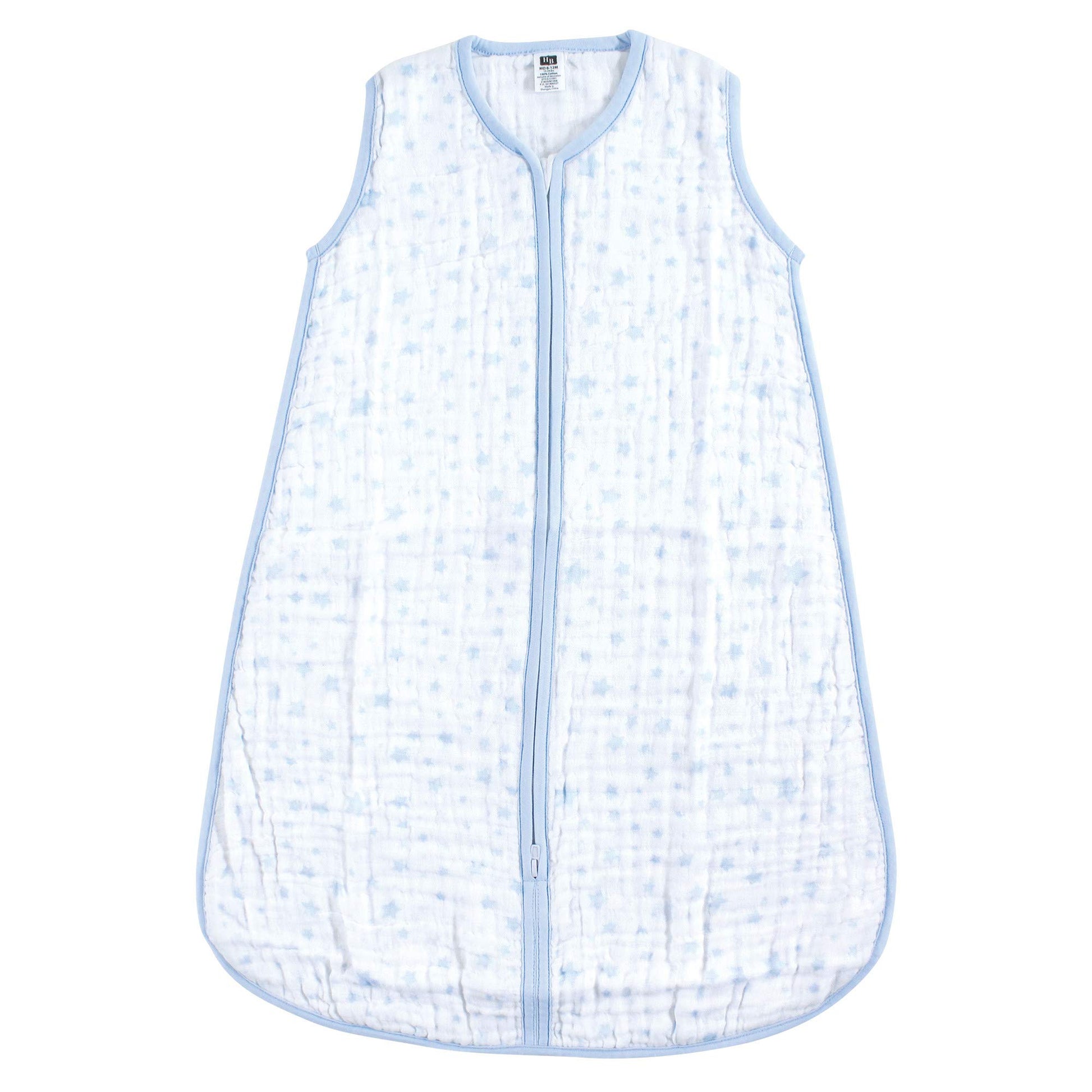 Hudson Baby Unisex Baby Muslin Cotton Sleeveless Wearable Sleeping Bag, Sack, Blanket, Blue Stars, 12-18 Months