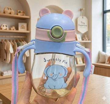 Playbury Kids Sipper Cup with Handle and Shoulder Strap, Baby Blue, BPA Free Silicone, 300 ml, Anti Spill Lock, 6Month+ (Baby Bl