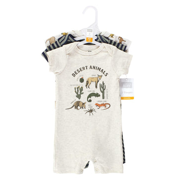 Hudson Baby Unisex Baby Cotton Rompers, Desert Animals, 3-6 Months