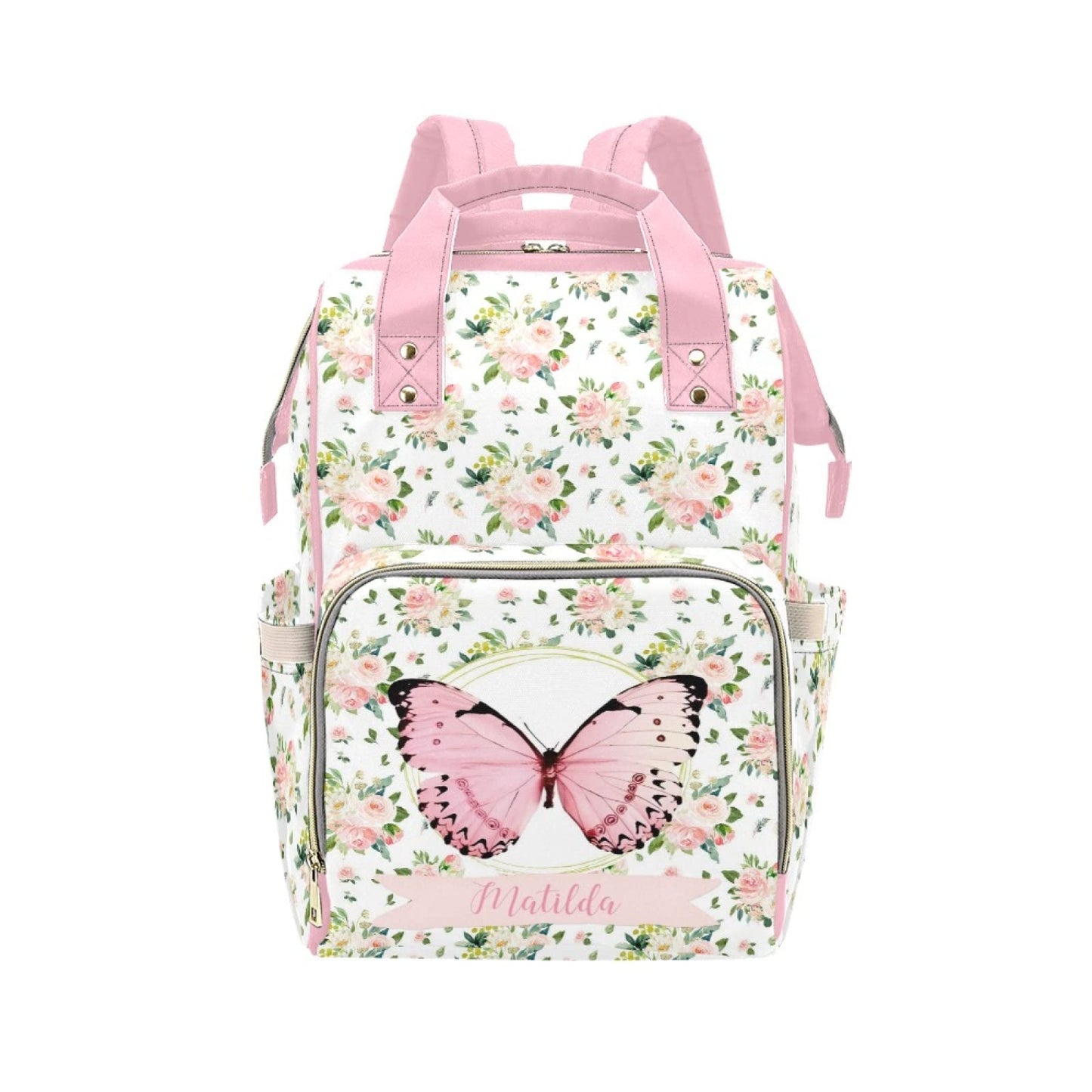 Personalized Floral Butterfly Diaper Bag for Women, Custom Name Nursing Mommy Daypack, Diaper Bag for Baby Girl, New Mom Gifts