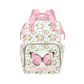 Personalized Floral Butterfly Diaper Bag for Women, Custom Name Nursing Mommy Daypack, Diaper Bag for Baby Girl, New Mom Gifts