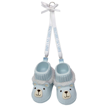 Hallmark Keepsake 1599Qgo2359 Christmas Ornament 2019 Year Dated, Baby Boys First Christmas Blue Teddy Bear Booties, Baby Boy'S