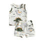Newborn Baby Boys Summer Outfit Set Cartoon Dinosaur Print Sleeveless Tank Tops And Ribbed Shorts 2Pcs Clothes (White, 18-24 Mon