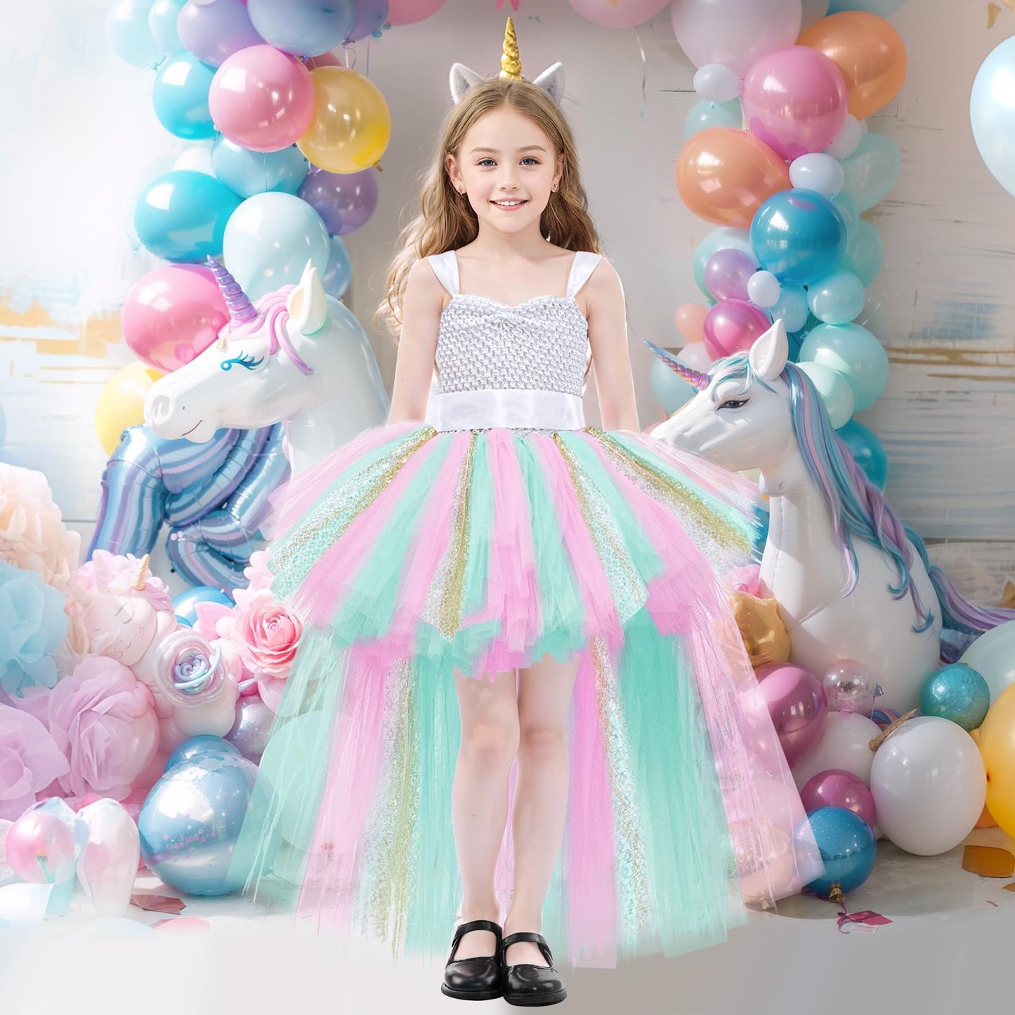 Rainbow Tutu Dress For Girls Tulle Dresses Unicorn Halloween Fairy Dress For Kids Toddler Little Girl Birthday Party Outfit Prom