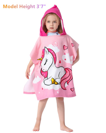 Athaelay Kids Hooded Poncho Towel For Girls, Toddlers Bath Beach Pool Swim Towels With Hood Cover-Ups Swimwear (3D Unicorn With
