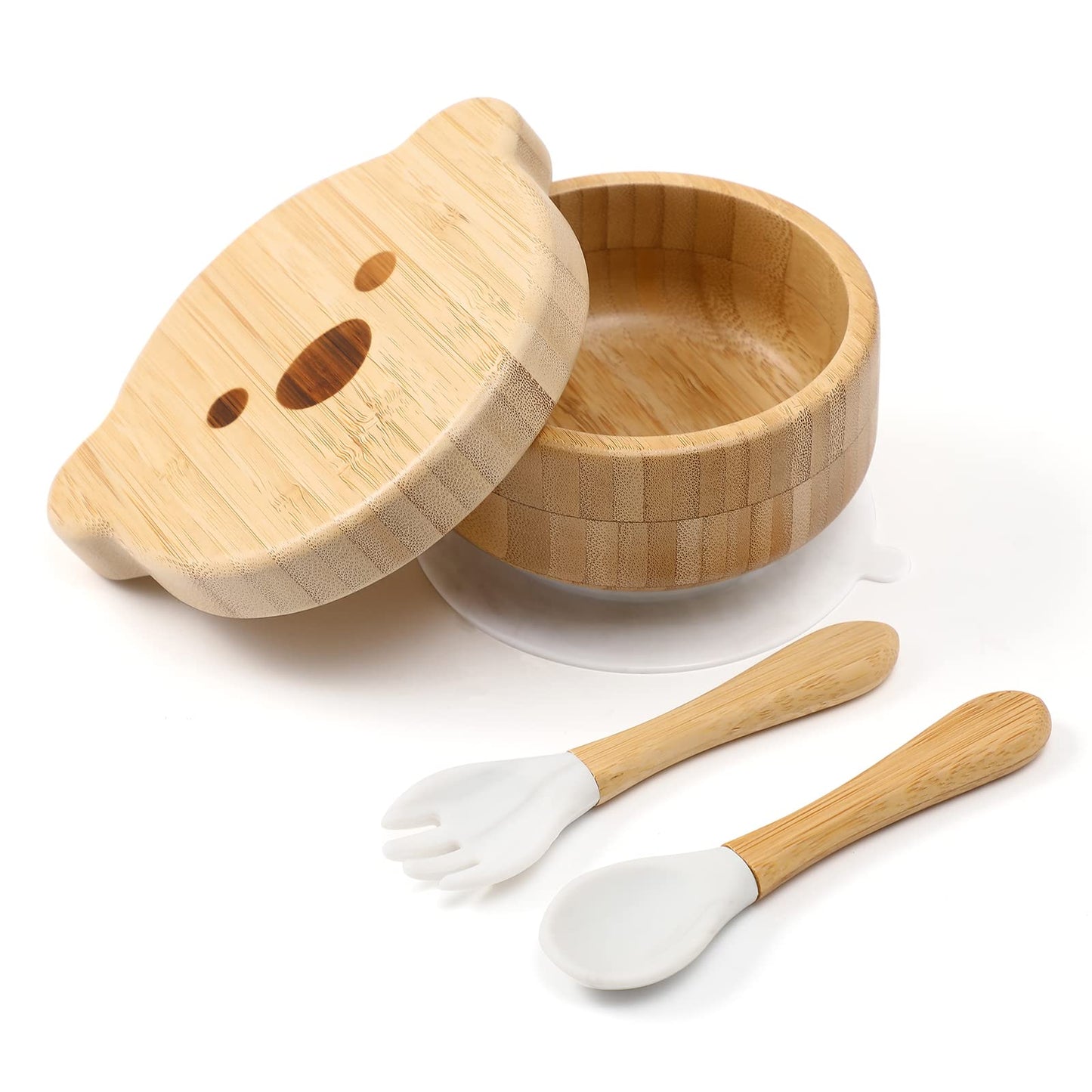 Baby Bowls With Lid,Hbm Bamboo Suction Bowls For Baby And Spoon Set,3Pc Feeding Supplies Set For Infant, Toddlers,Detachable Sil