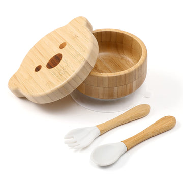 Baby Bowls With Lid,Hbm Bamboo Suction Bowls For Baby And Spoon Set,3Pc Feeding Supplies Set For Infant, Toddlers,Detachable Sil