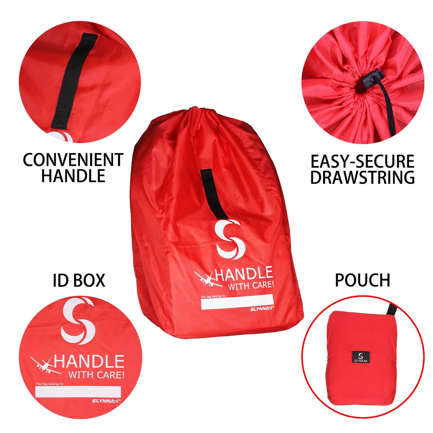 Slynnar Car Seat Travel Bag For Airplane - Gate Check Bag Fits Convertible Car Seats, Infant Carriers & Booster Seats, Red Upgra