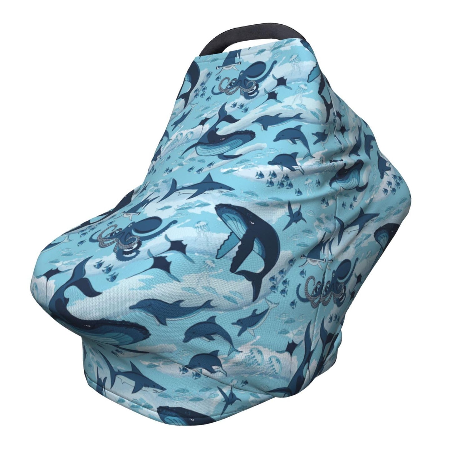 Sea Waves Dolphins Sharks Whale Octopus Baby Stuff Car Seat Cover for Baby Carseat Covers for Girl Boy Stretchy Soft Breathable 