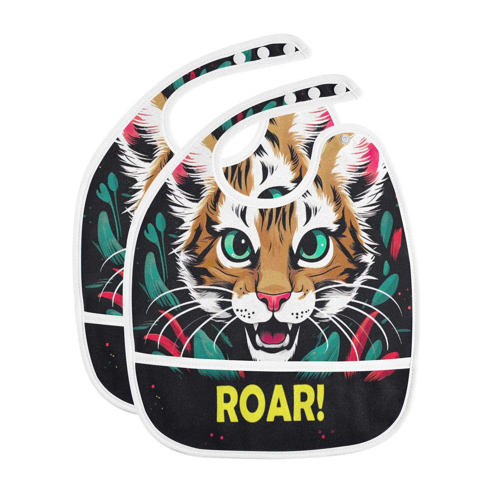 MCHIVER Cute Tiger Roar Baby Bibs for Boy Girl Toddler Waterproof Feeding Bib Apron with Food Cather Adjustable Cotton Food Eati