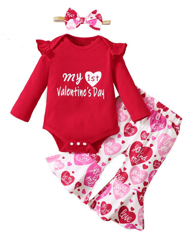 Shalofer Baby Girl Valentines Day Outfit Infant My First Valentine'S Day Flare Clothes Set(Red-Flare, 3-6 Months)