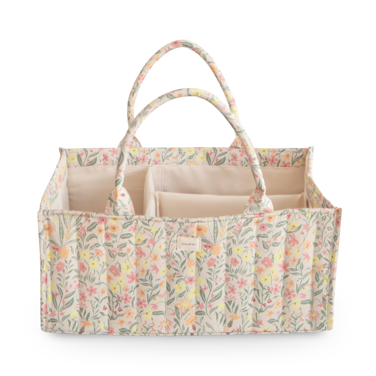 mushie Baby Diaper Caddy | Newborn Essentials Organizer for Diaper Changing Station (Pastel Blooms)