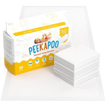 Peekapoo - Disposable Changing Pad Liners (50 Pack) Super Soft, Ultra Absorbent & Waterproof - Covers Any Surface for Mess Free 
