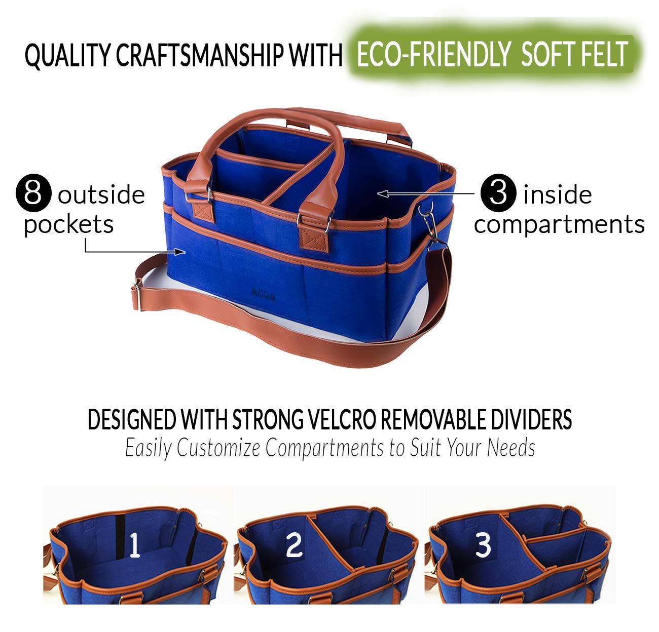 Baby Diaper Caddy Organizer Large With Shoulder Strap | Trendy Navy Blue Portable Nursery Storage Bin - Premium Quality Tote Bag