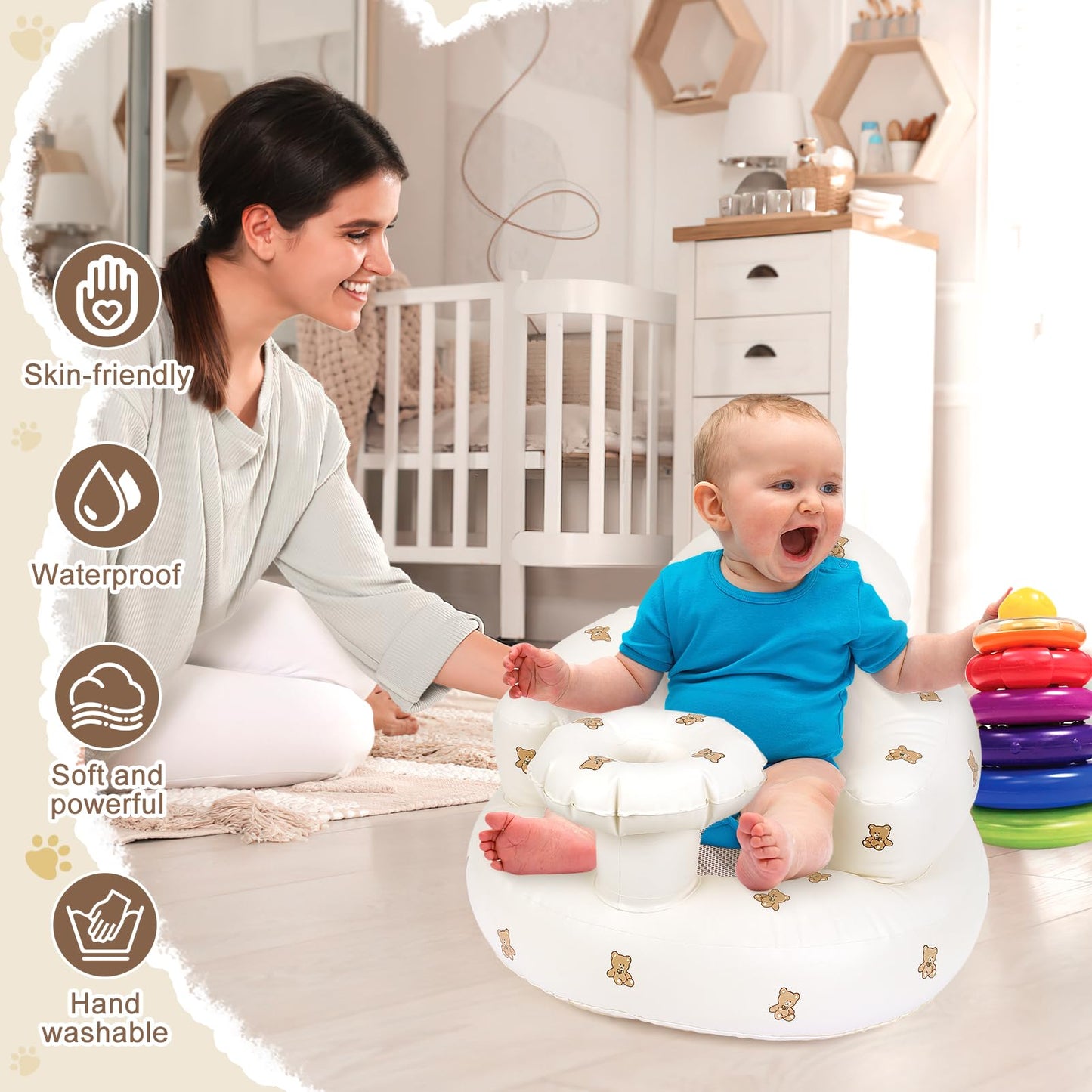 Welltop Inflatable Baby Seat With Tray, Inflatable Baby Chair For Babies 3 Months & Up, Blow Up Baby Chair For Entertaining, Inf
