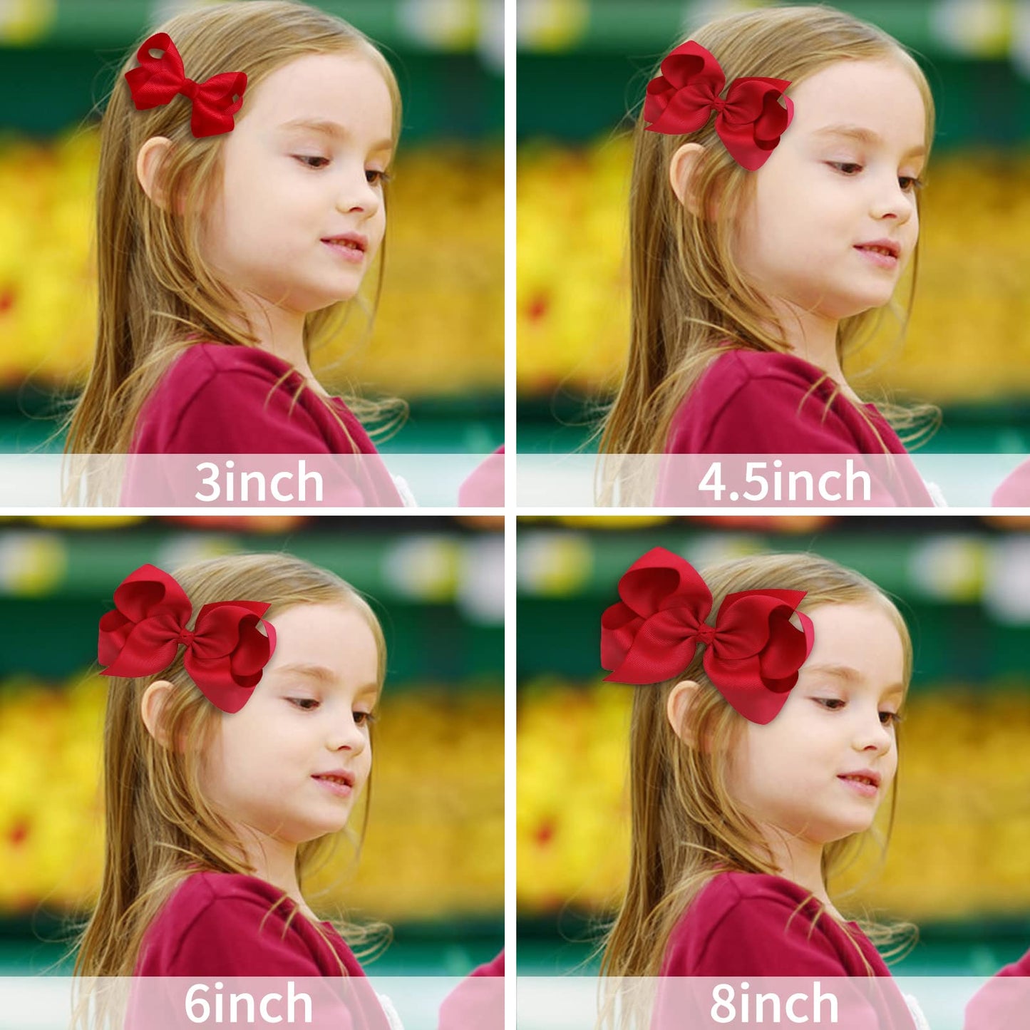 Oaoleer 8Pcs Hair Bows For Girls Red Grosgrain Ribbon Boutique Bow Alligator Clips Hair Accessories For Toddlers Little Girls Ki