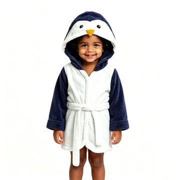 Baby Boy Bathrobe Hooded Towels Unisex Infant Bath robe Towel For Toddle Terry Ultra Absorbent Durable Blankets, Navy Penguin, M