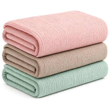 Varniya Lifestyles | 100% Organic Crinkled Muslin Cotton Baby Swaddle  UltraSoft, Hypoallergenic | 120100 cm | Salmon,Taupe,Mi