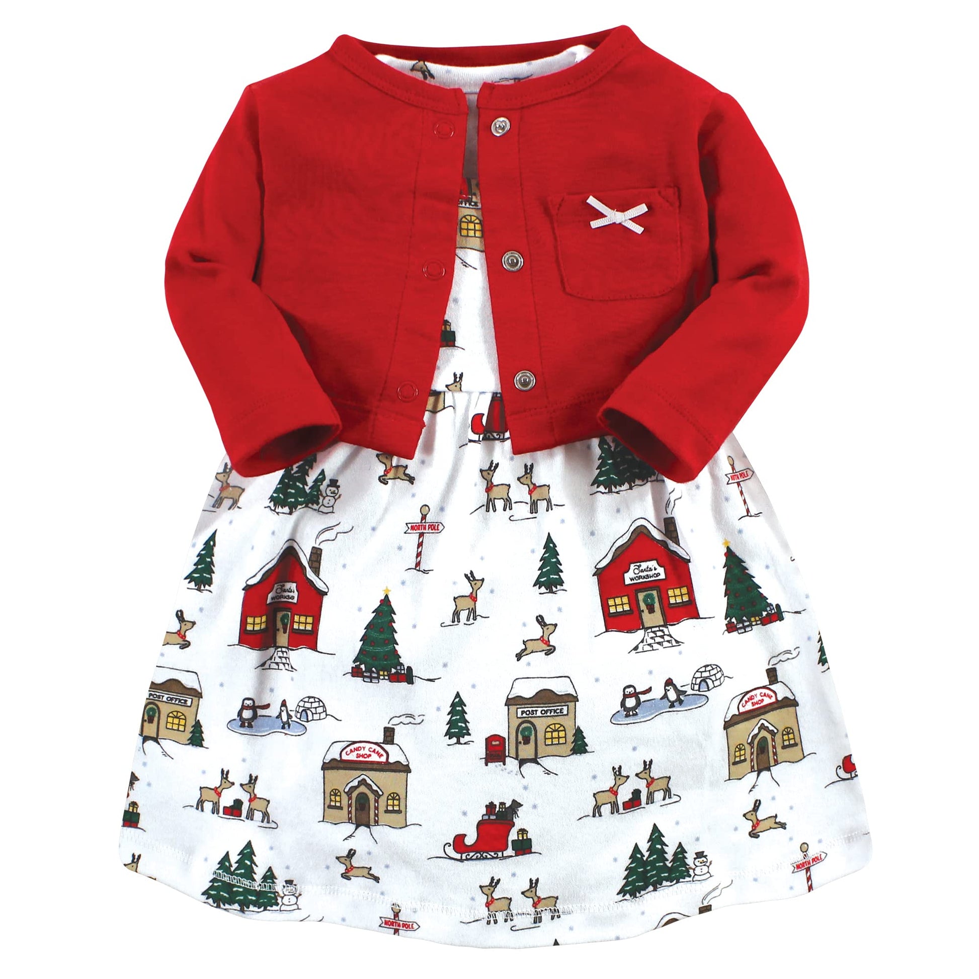 Hudson Baby Baby Girls' Cotton Dress And Cardigan Set, North Pole, 2T