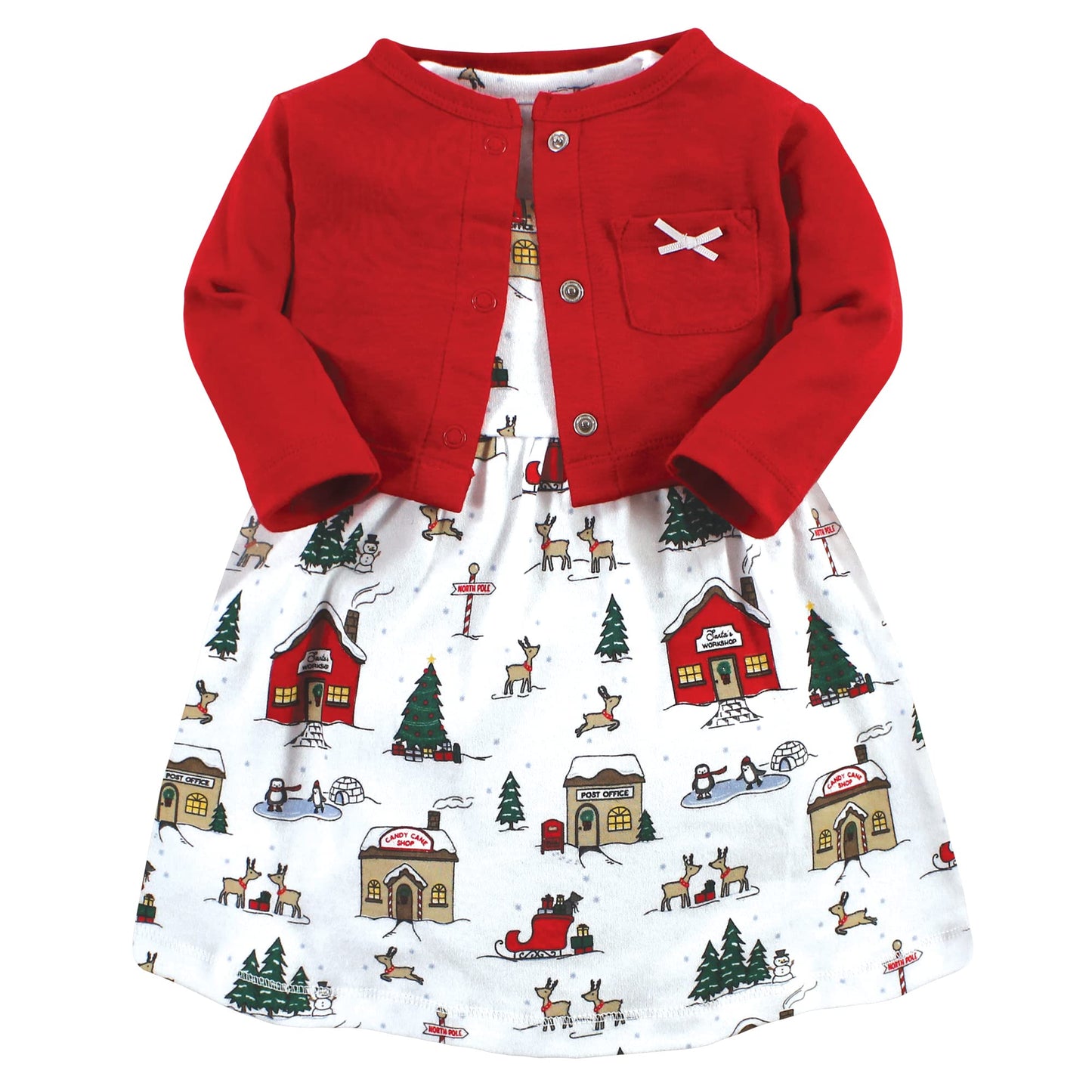 Hudson Baby Baby Girls' Cotton Dress And Cardigan Set, North Pole, 6-9 Months