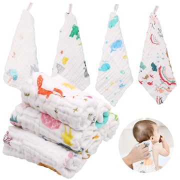 ABirdon Baby Muslin Cloths Squares,10 Pack 30x30CM Extra Soft Breathable Baby Washcloths, 6 Layers Organic Cotton, Unisex Reusab