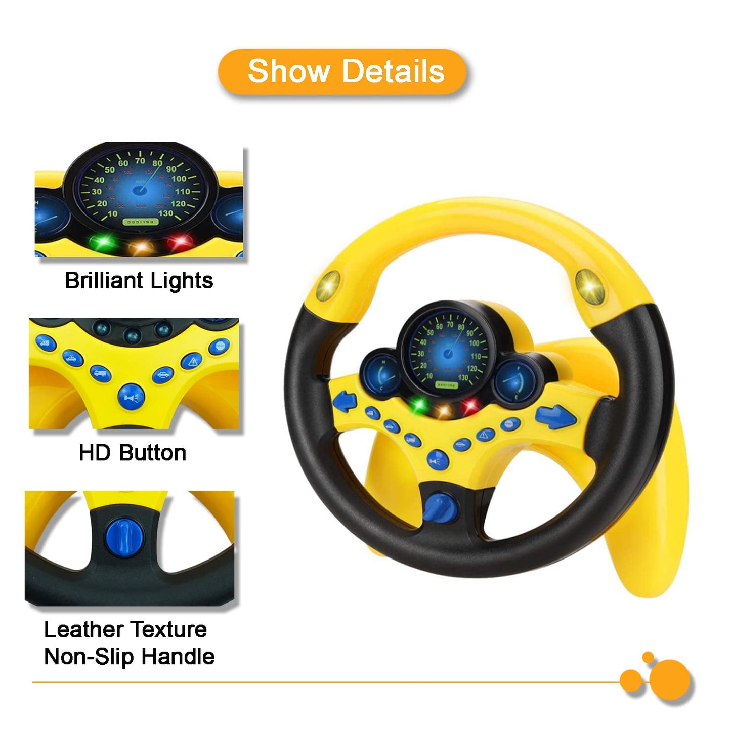 RedCrab Steering Wheel Car Driving Simulated Toy with Light and Music for Kids, Pretend Driving Seat Toys,Baby Electric Early Le