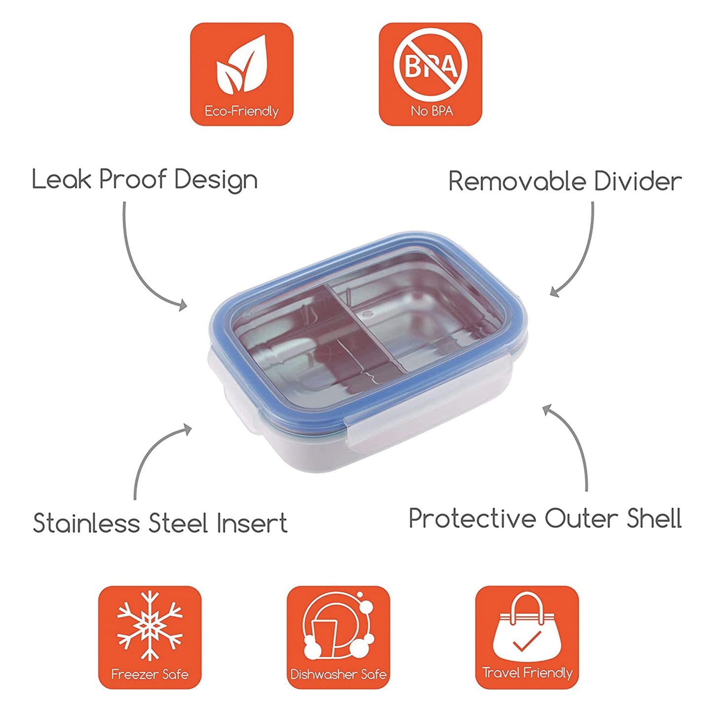 Innobaby Keepin' Fresh Stainless Steel Divided Bento Snack Box With Lid For Kids And Toddlers Bpa Free, 11 Oz., Blue