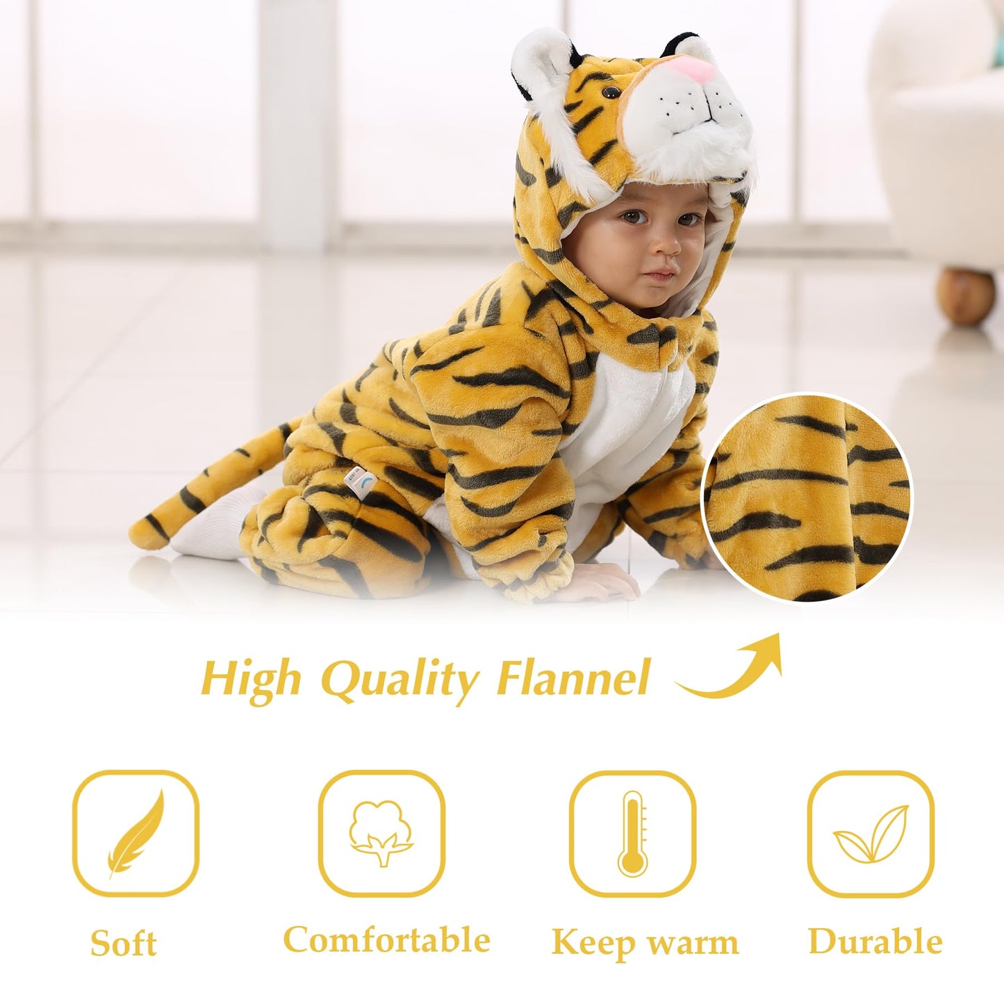 Tonwhar Unisex-Baby Animal Onesie Costume Cartoon Animal Outfit Homewear Kids' One-Piece Rompers(2-3T, Tiger)