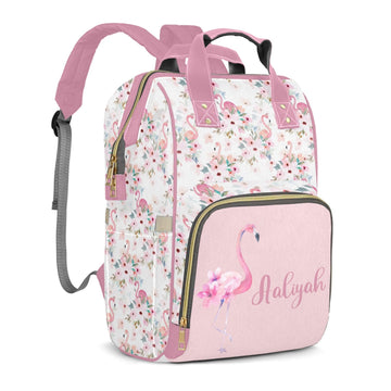 Flamingo Personalized Diaper Bag Backpack for Baby Girl with Name, Pink Custom Nappy Nursing Bag for Moms Dads, Customized Gift,