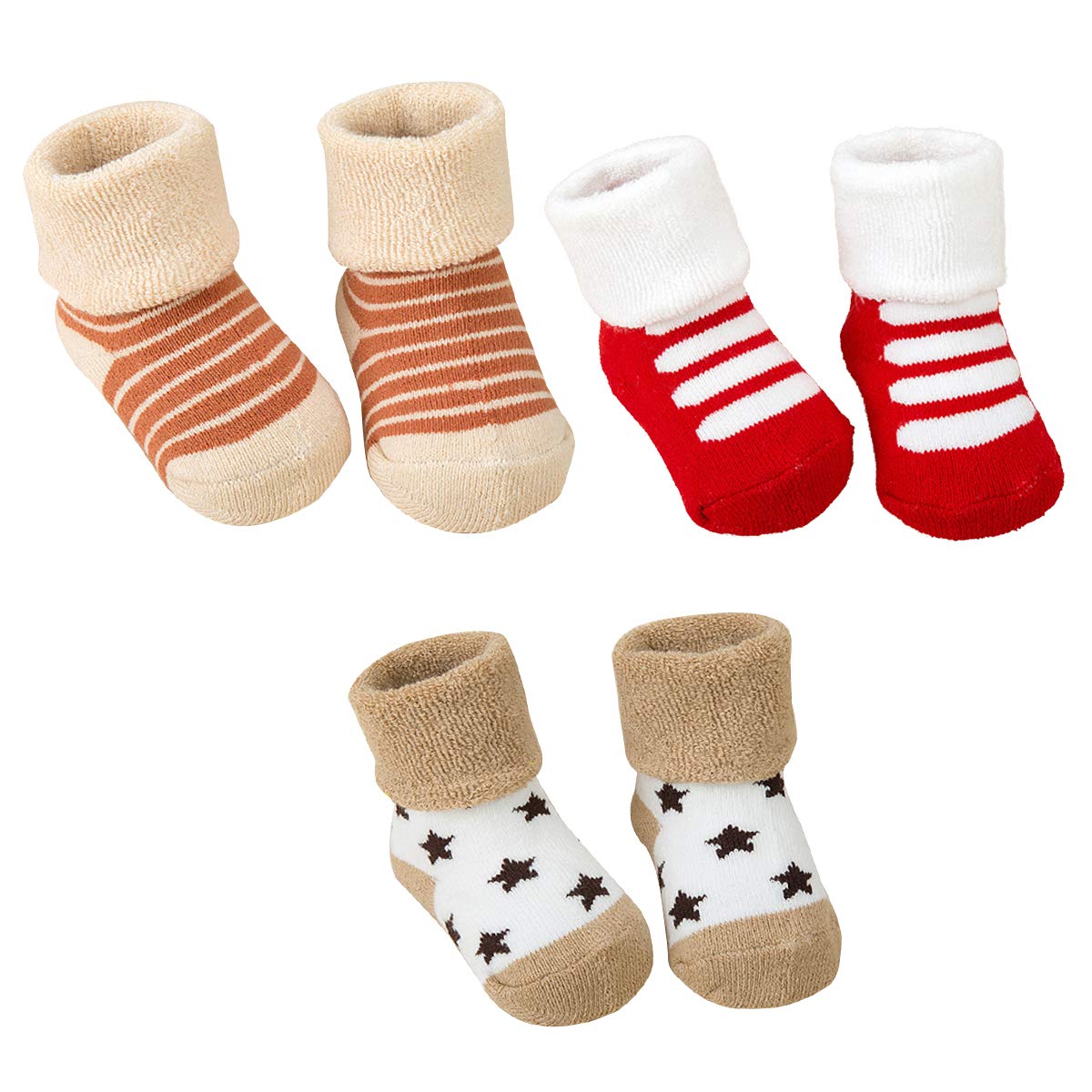 Syga Baby Boys Set Of 3 Baby Warm Thick Turn Cuff Ankle Cotton Soft Warm Winter Socks For 12M36 Months (Medium), Ankle Length, 