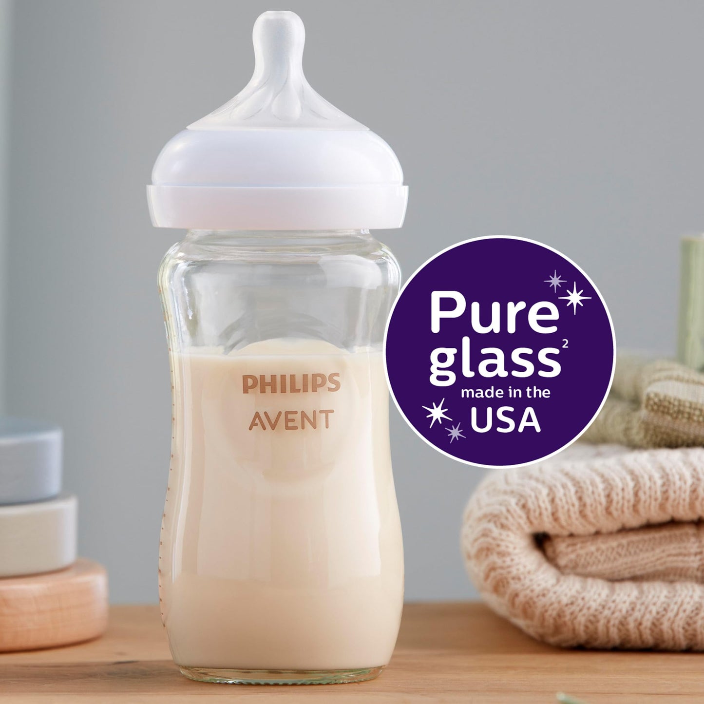 Philips Avent Natural Glass Baby Bottles With Natural Response Nipples (Medium Flow, Flow 3), 8Oz, 4-Pack, Scy913/04