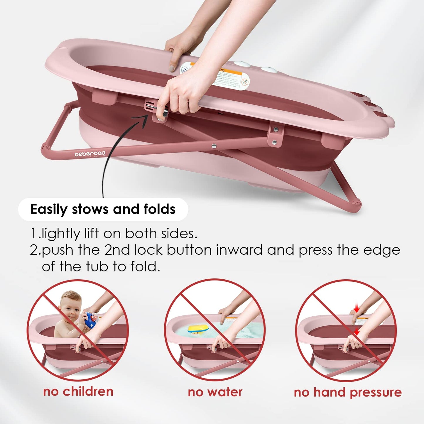 Beberoad Love Collapsible Toddler Bathtub Baby Bathtub From Newborn To Toddler Portable Infant Bathtub Height-Adjustable (Pink)