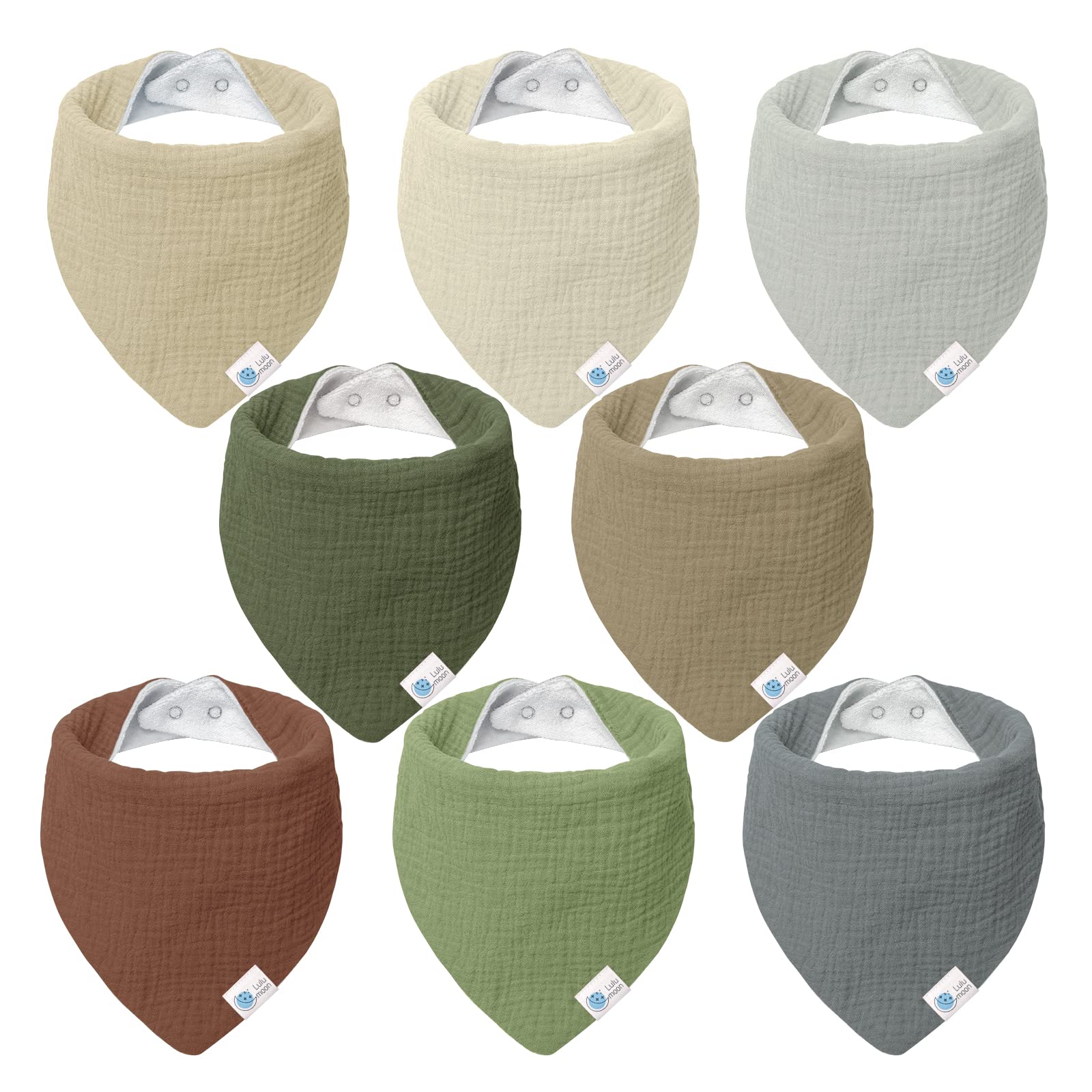 Lulumoon Muslin Baby Bibs 100% Cotton Baby Bandana Drool Bibs For Teething And Drooling, 8 Pack, Valley