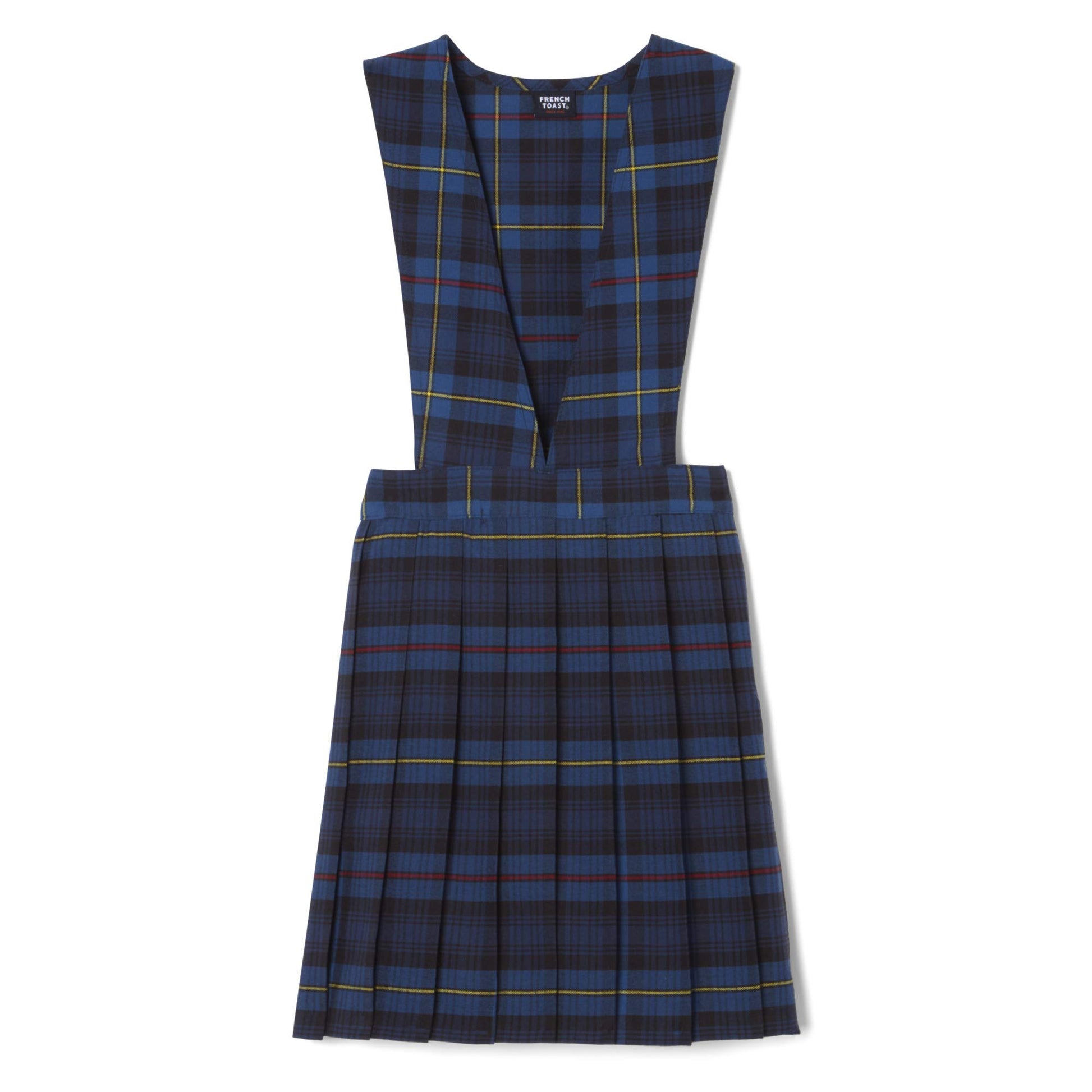 French Toast Big Girls V-Neck Jumper, Bluered Plaid, 10