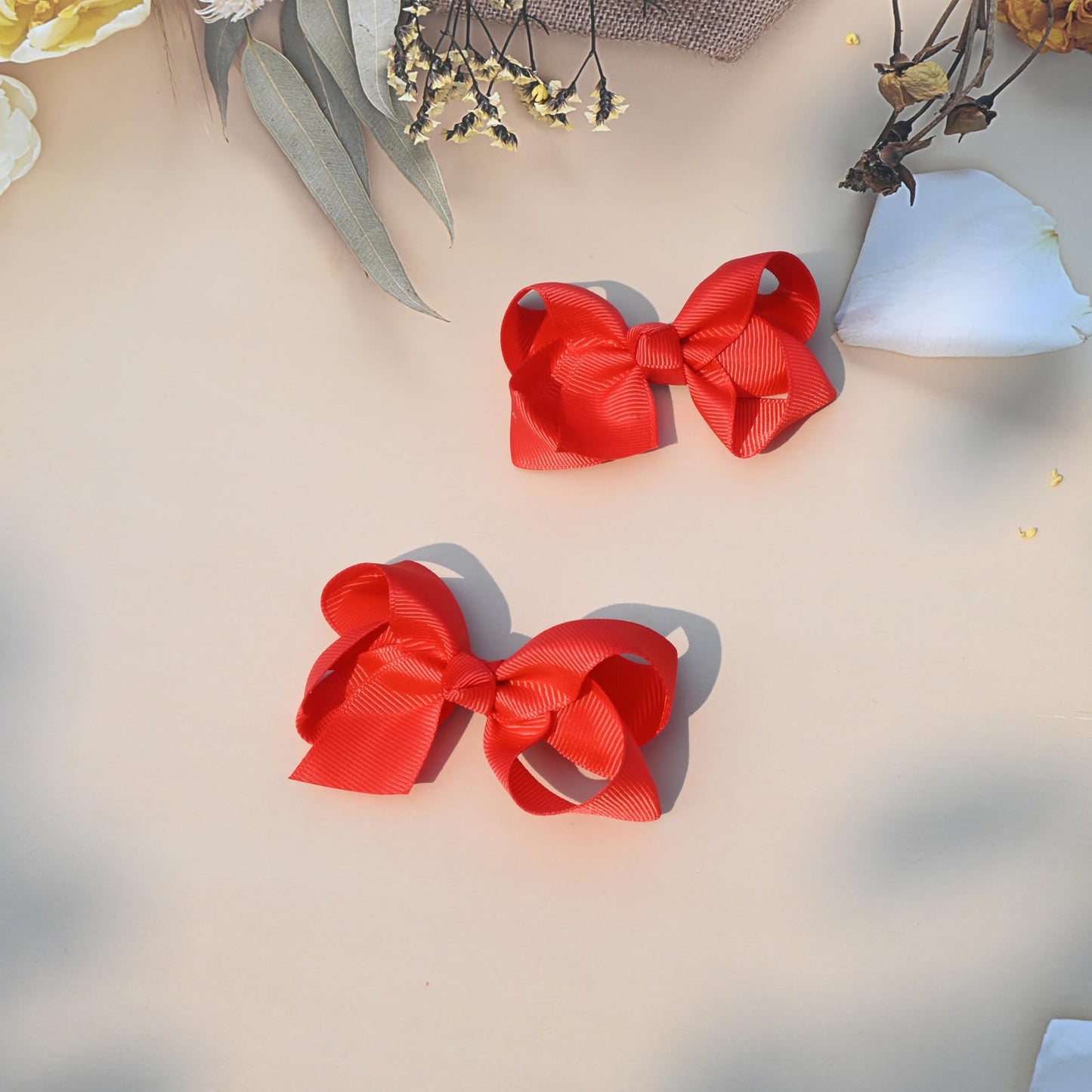 6 Pcs 3' Grosgrain Ribbon Hair Accessories - Alligator Clips, Solid Color Toddler Hair Bows (Red)