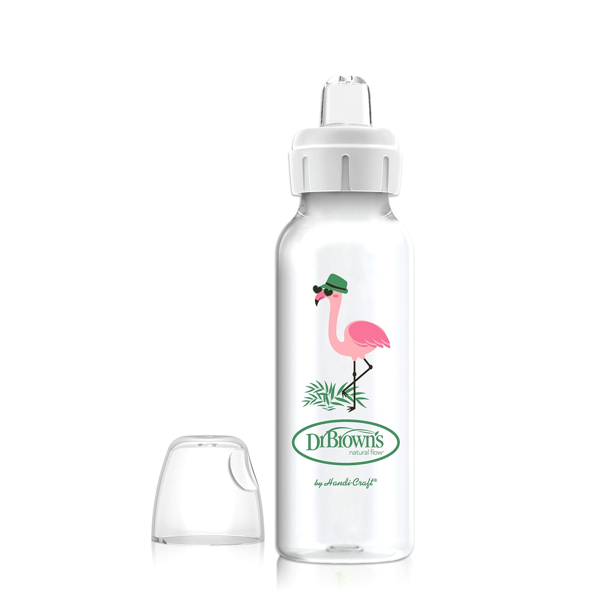 Dr. Brown'S Milestones Narrow Sippy Bottle, 100% Silicone Soft Sippy Spout, 8Oz/250Ml, Flamingo, 6M+