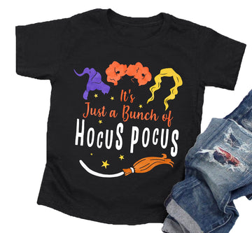 Lazychild It'S Just A Bunch Of Hocus Pocus Halloween T Shirt Toddler Boys Girls Sanderson Sister Graphic Tee Shirts(Black,130)