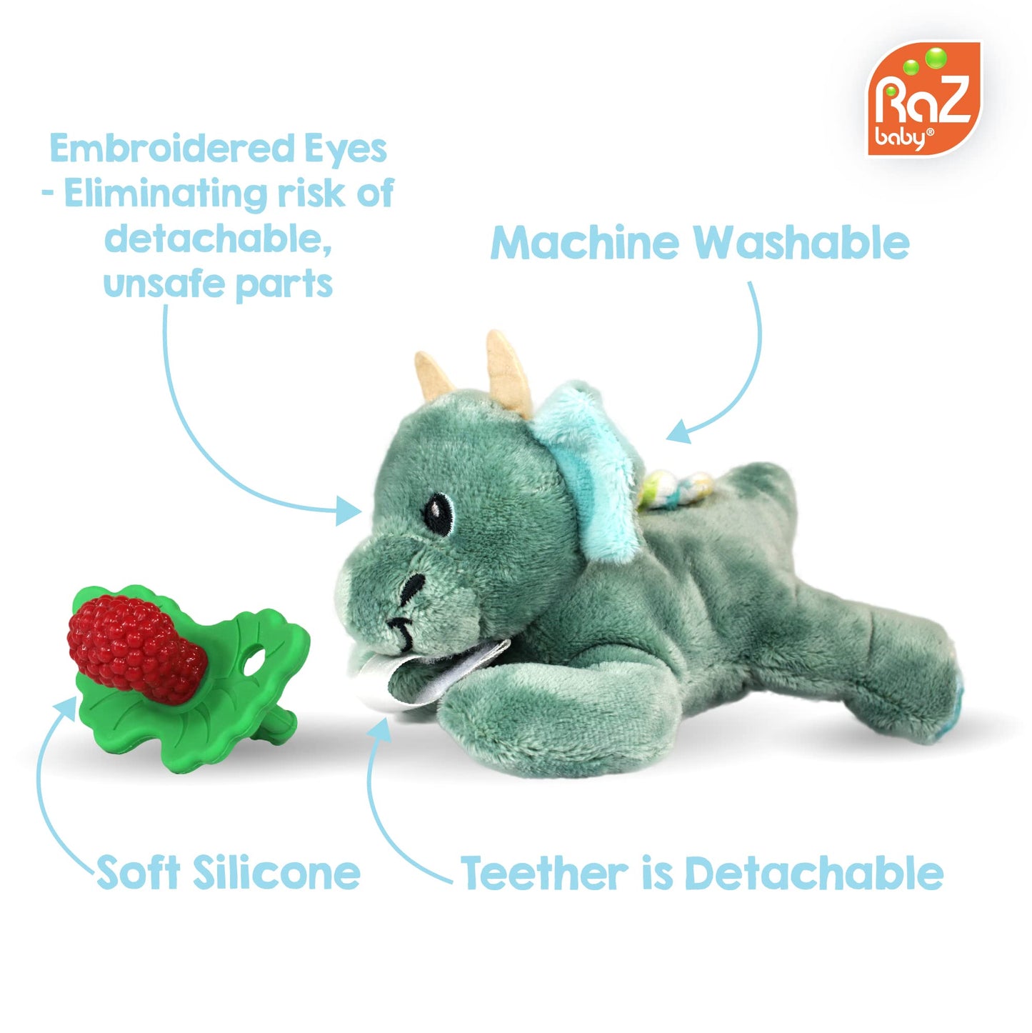 RaZbaby RaZbuddy RaZberry Teether/Pacifier Holder w/Removable Baby Teether Toy - 0M+ - Bpa Free (Penguin)